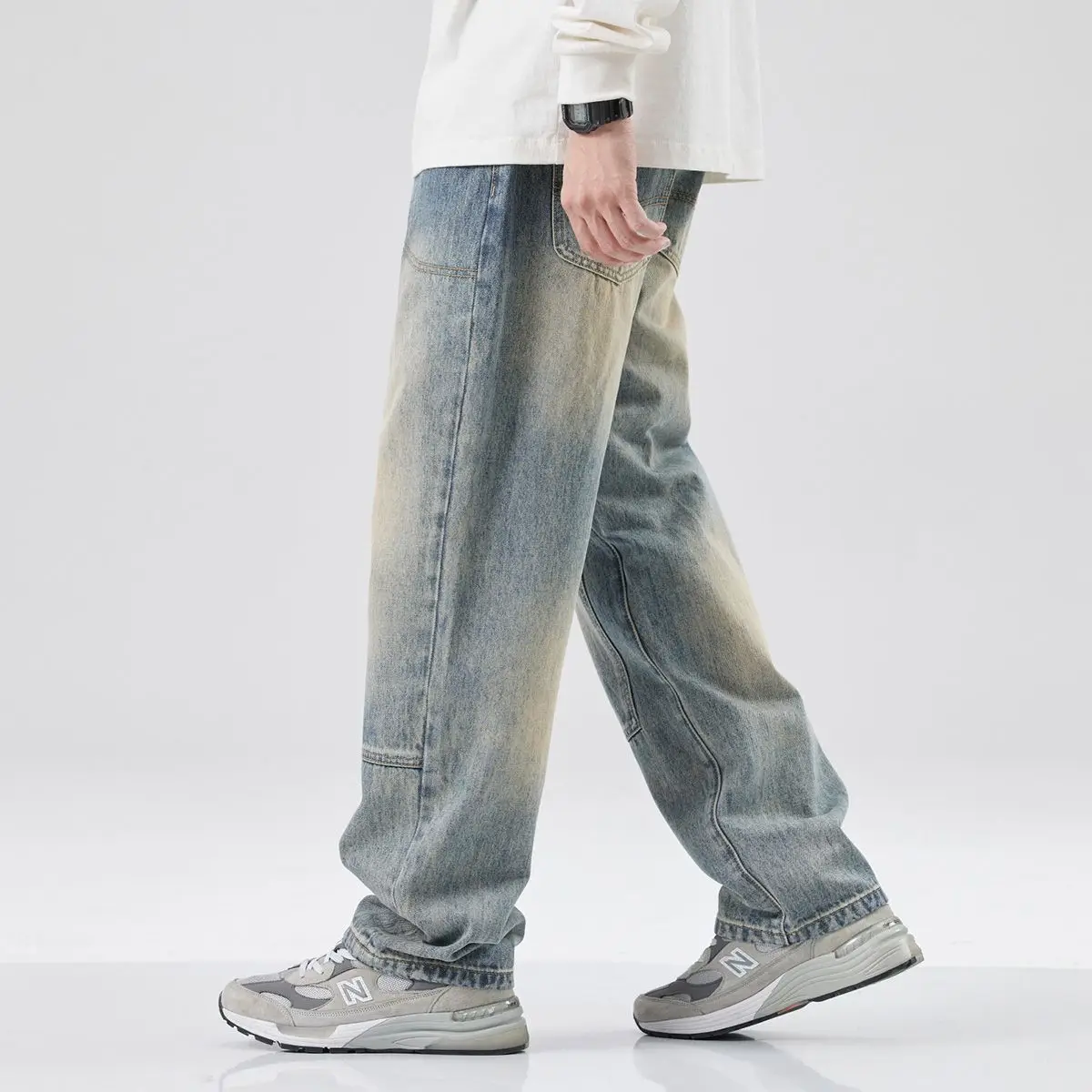 Dyed and washed Distress straight jeans for men's spring American retro trendy loose oversized pants men jeans  fall guys