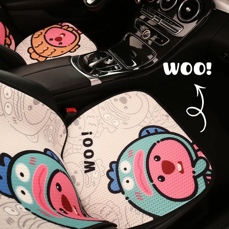 New Cartoon Car Seat Cushion Protector Cute Breathable Ice Silk Fashion Car Seat Cushion Cover Non Sweat Interior Accessories