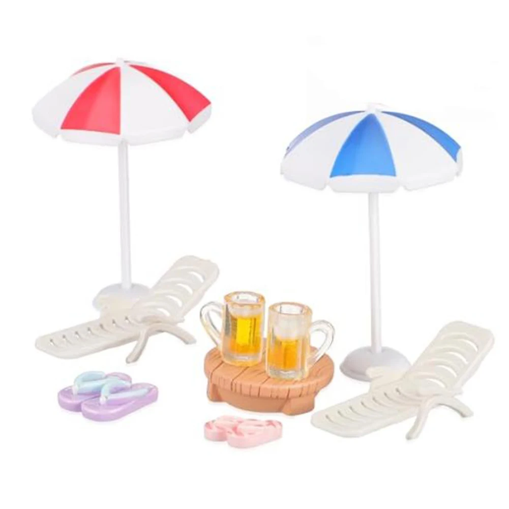 Resin and Plastic Beach Decor Pack with 9 Items Suitable for Dollhouse Furnishing and Themed Cake Applications