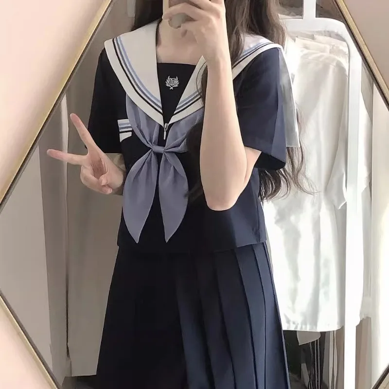 2024 Japanese JK Uniform Skirt Sailor Suit Long Short Sleeved Preppy Style Dark Blue Lolita Summer And Autumn Daily Wear Female