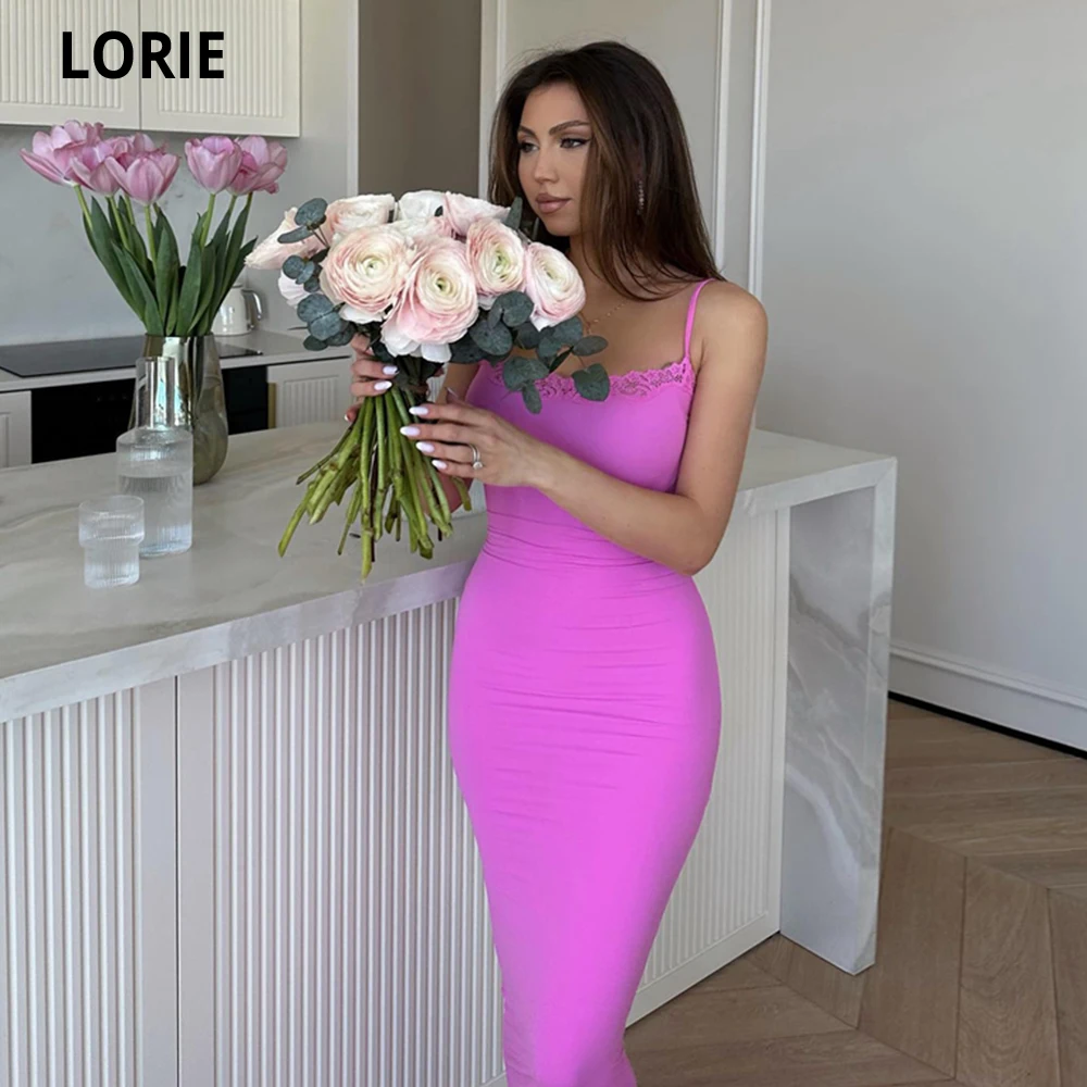 

LORIE Fuchsia Chiffon Saudi Arabia Mermaid Prom Dresses 2023 Sexy Spaghetti Straps Lace Evening Party Dresses Robes De Soirée