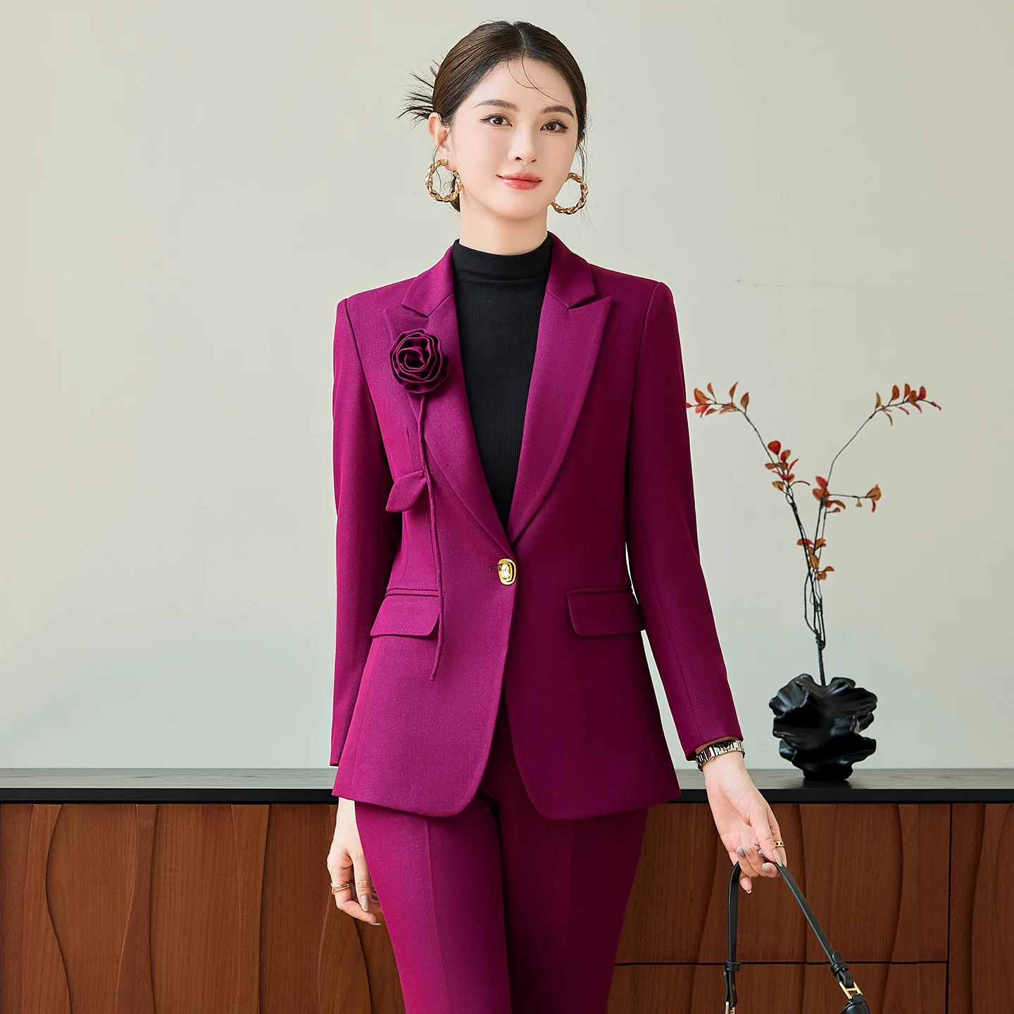 NAVIUE بدلة نسائية أنيقة مجموعة الخريف الشتاء موضة مزاجه الراقية مقابلة رسمية السترة والسراويل مكتب سيدة ملابس العمل