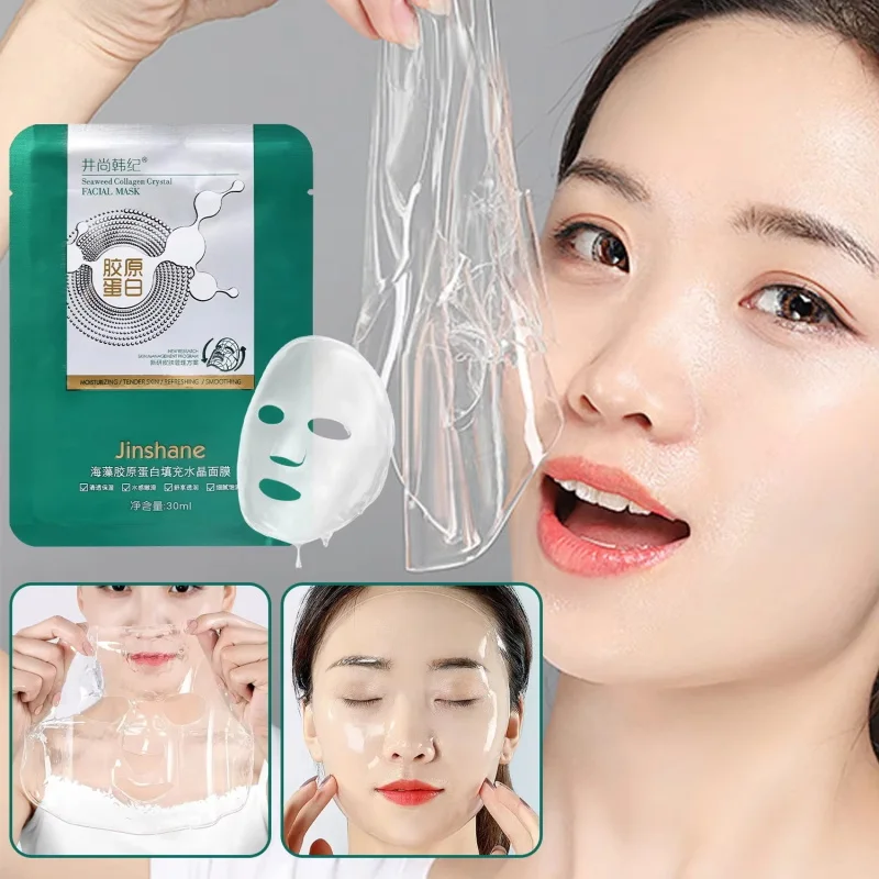 5 uds * 30ml gran oferta mascarilla de cristal con relleno de colágeno de algas marinas reposición de gelatina de fruta mascarilla transparente para el cuidado de la piel