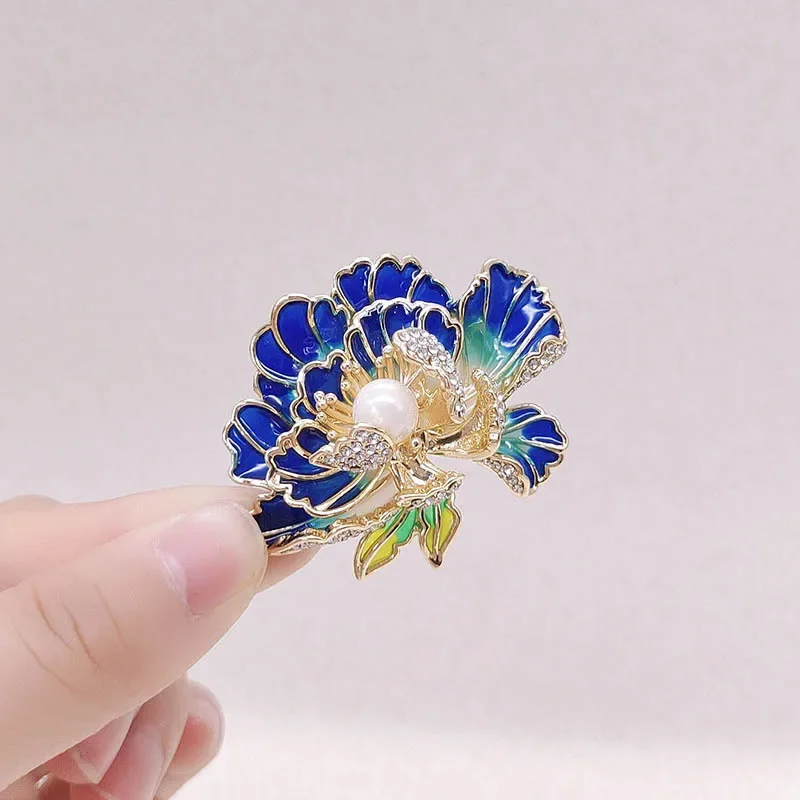 

Chinese-style peony flower brooch accessory for women, enamel brooch lapel, high-end pearl brooch accessory