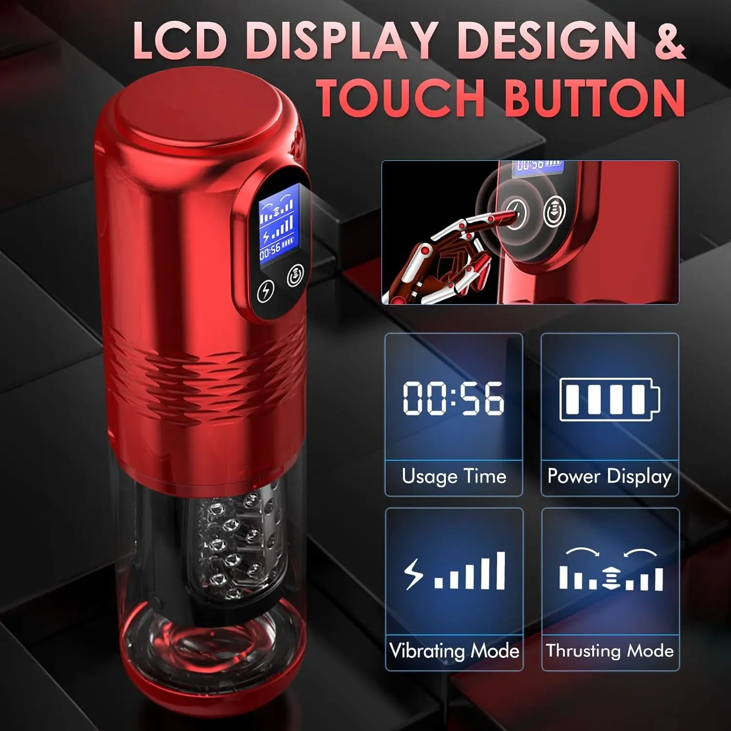 Male Masturbator Adult Sex Toys - Fully Automatic Male Masturbator with 10 Vibrations and 6 Thrusts, LCD Display Male Sex Toys f