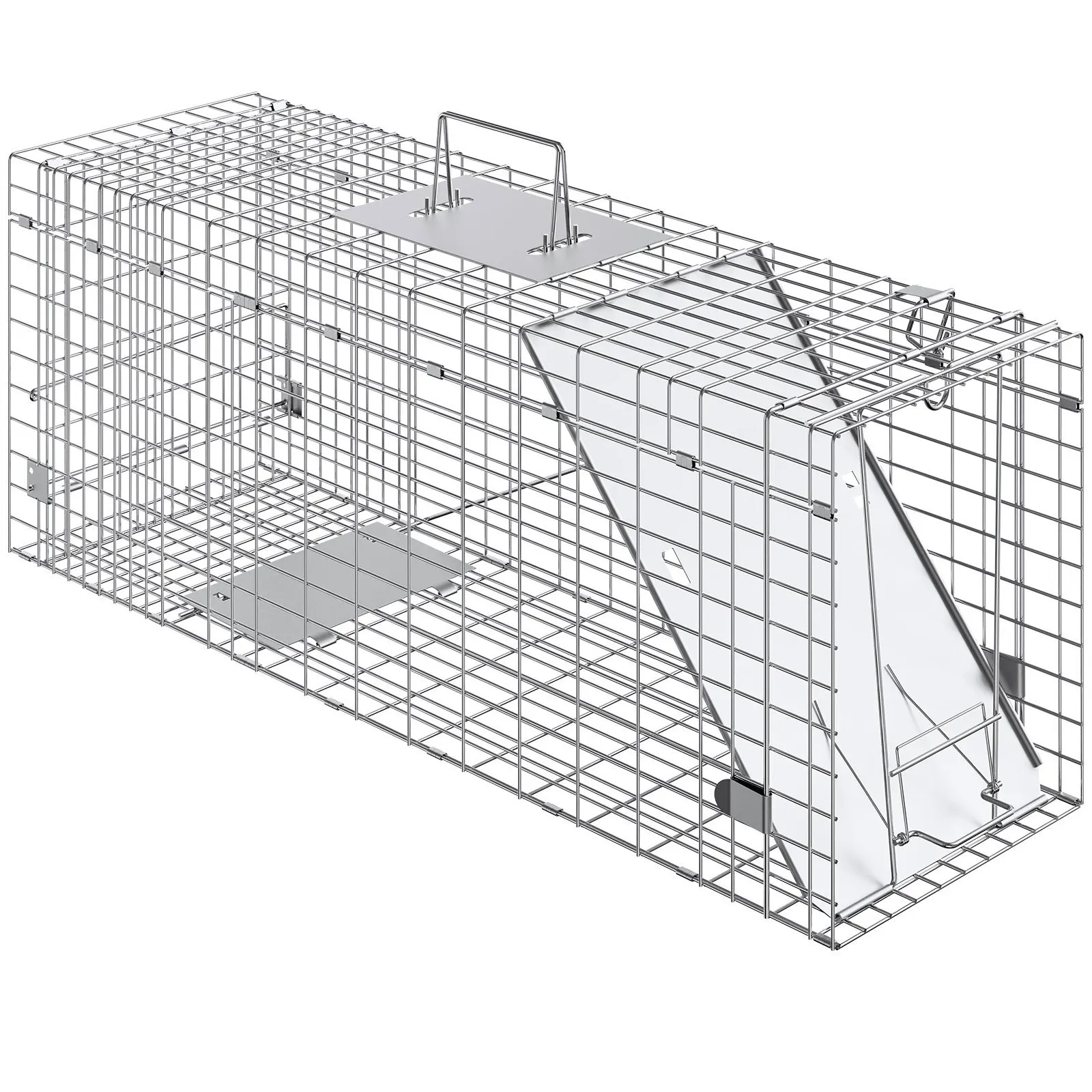 

Клетка-ловушка для живых животных, 31 x 10 x 12 дюймов, гуманная ловушка для кошек из оцинкованного железа, складная ловушка для животных с ручкой для кроликов, бездомных кошек