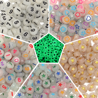 100pcs/lots Acrylic Luminous Flat Beads round Glow In The night star heart number letter for Bracelet Necklace making