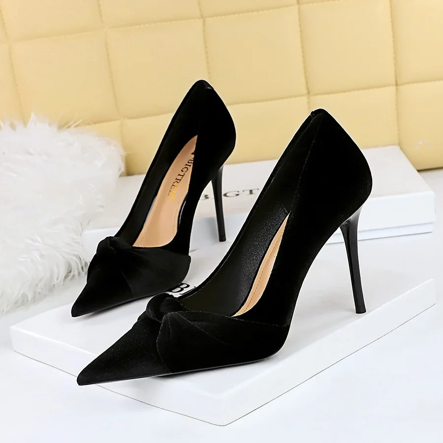 

Fashion Banquet Slim High Heels Shallow Mouth Pointed Suede Bow Tie Single Ladies Women Shoes Pumps туфли женские женская обувь