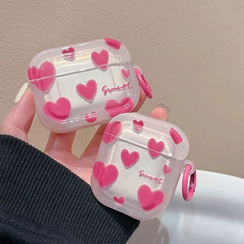 하트 패턴 에어팟 케이스, 에어팟 1, 2, 3 프로, 2 세대 케이스, 펜던트 키체인, 여성