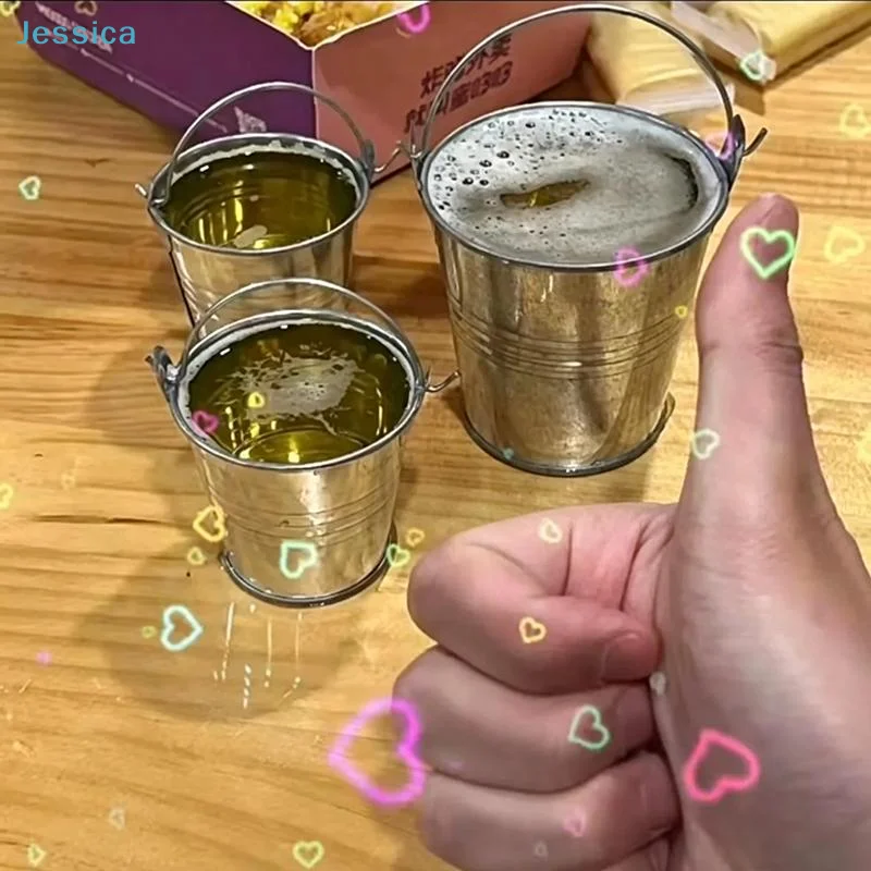〔S〕6Pcs Mini Tin Bucket Wine Glass With Handles And Rust Resistant Finish For Party Drink Cooling Gardening And Home Storage Use