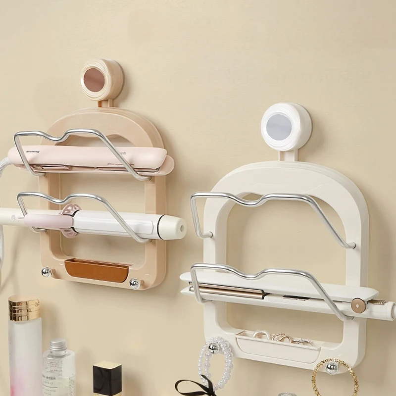 

Wall Mounted Hair Dryer Holder Suction Cup Curling Iron Holder Hair Styling Tools Organizer Multi-Functional Storage Rack