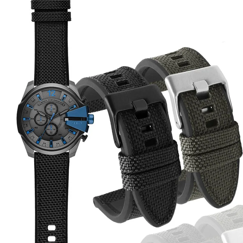 

24mm 26mm 28mm Canvas Silicone Watch Strap For DIESEL DZ4500 DZ4506 DZ7420 DZ4318 Pei-nahai PAM985 Nylon Rubber Bottom Watchband