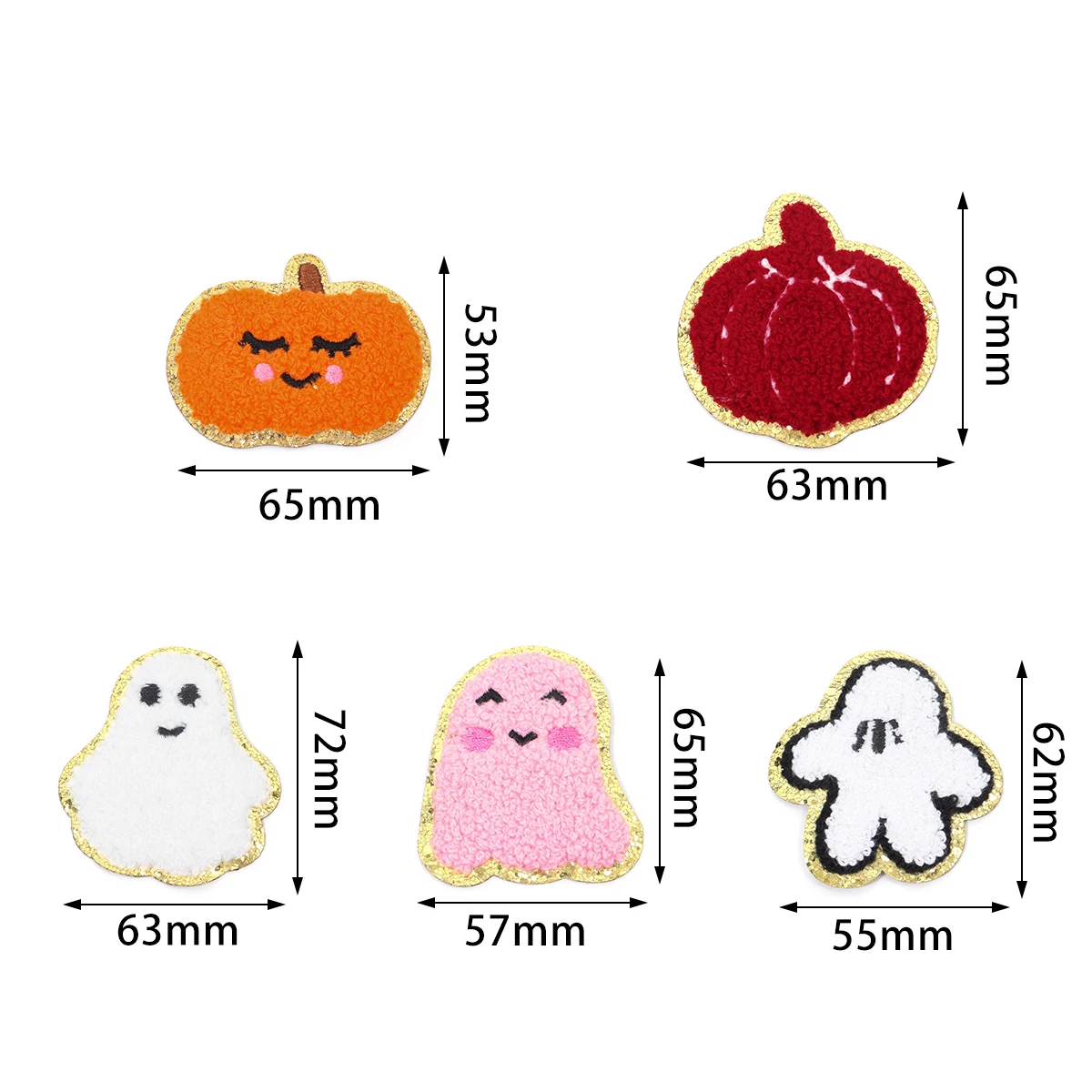 4 Stks/partij Halloween Pompoen Geest Ijzer Op Chenille Patches Glitter Rand Applique Voor T-Shirt Jeans Hoed Diy Handwerk Sticker