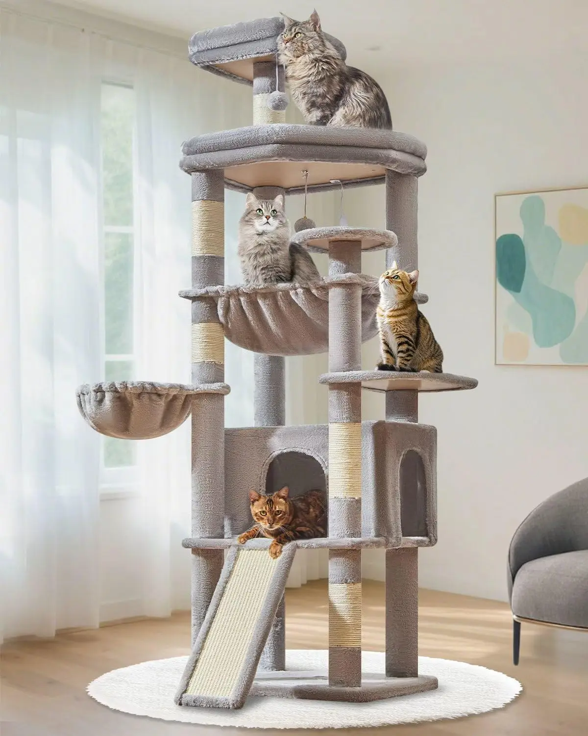 

72 Inches Cat Tree for Large Cats, Multi-Level Tall Cat Tower, Widened Cat Condo with Large Scratch