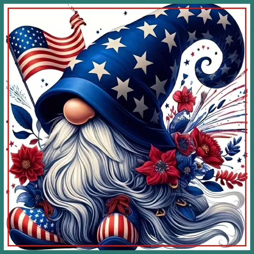 

5D DIY US Flag Gnome Diamond Painting Kits for Adults, 4th of July Full Drill Rhinestone Art 12x12in