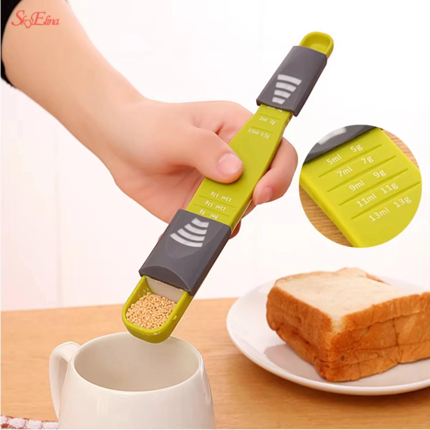 1 pcs Measure Cup Double End Height Stools Adjustable Scale Measuring Spoons Measuring Spoon baking tool Kitchen Accessories 5z