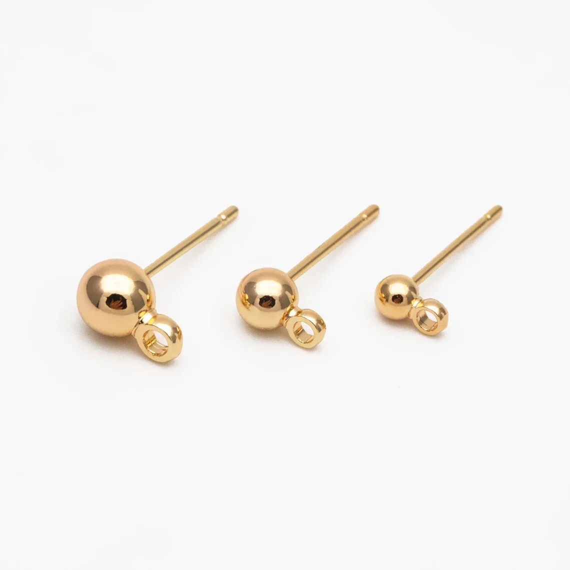 30pcs Gold plated Brass Stud Earring, Ball Ear Posts with Ring/ Loop, 3/ 4mm Ball Size