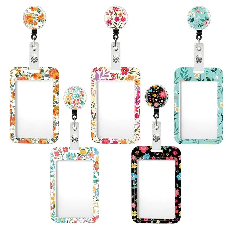 Flower Id Badge Holder With Badge Reel Retractable Card Holder Keychain Name Badge Identification Card Sleeve Clip Easy To Pull