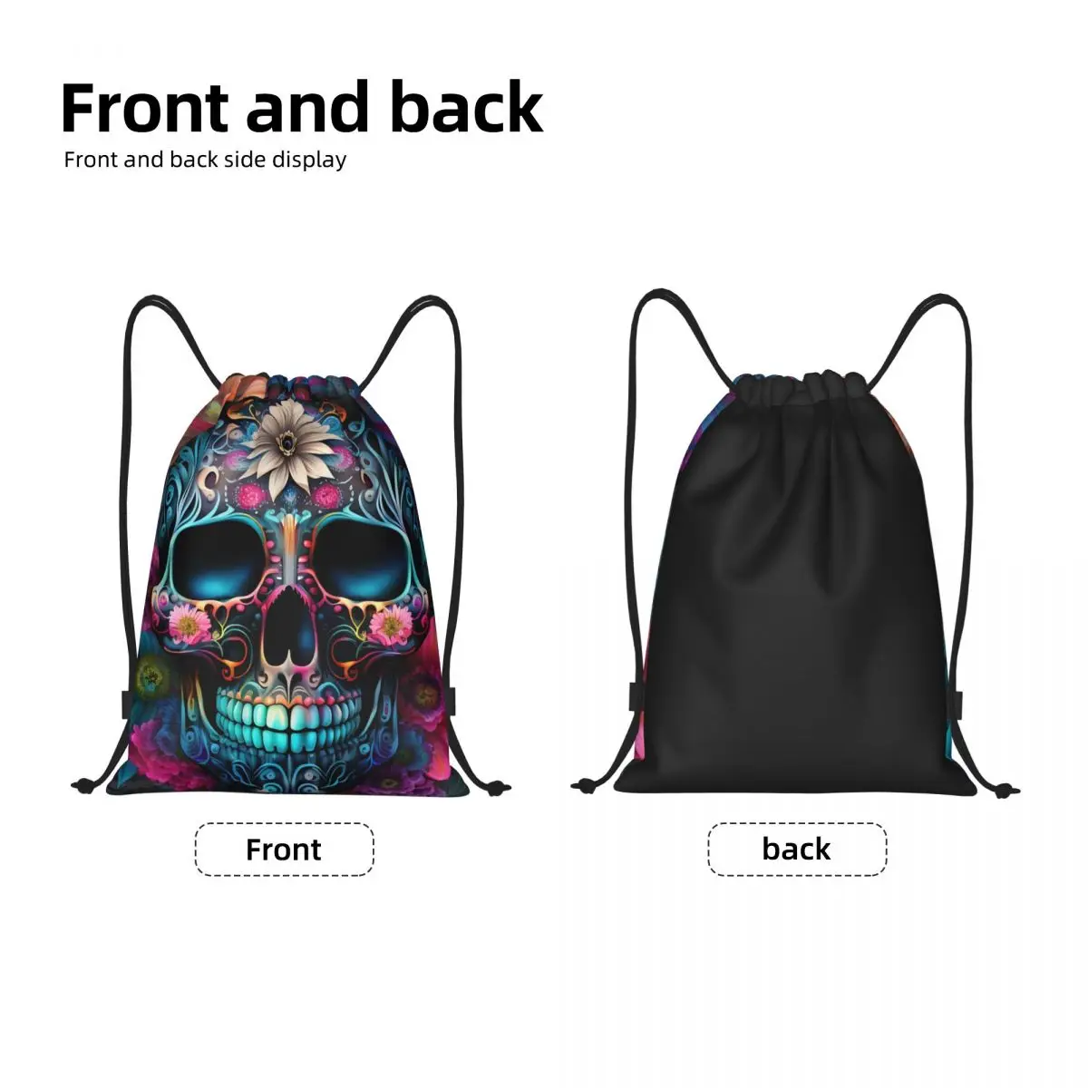 Custom Day Of The Dead Sugar Skull Drawstring Backpack Bags Men Women Lightweight Gym Sports Sackpack Sacks for Training