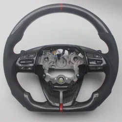 Replacement Real Carbon Fiber Steering Wheel with Leather for Hyundai I30