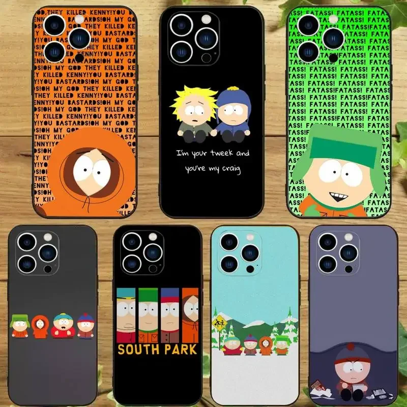 Funny S-South-Park Cute Phone Case For iPhone 15 14 13 12 11 Pro Max Xs Xr X 7 8 Plus 12 13 Mini Silicone Black Cover