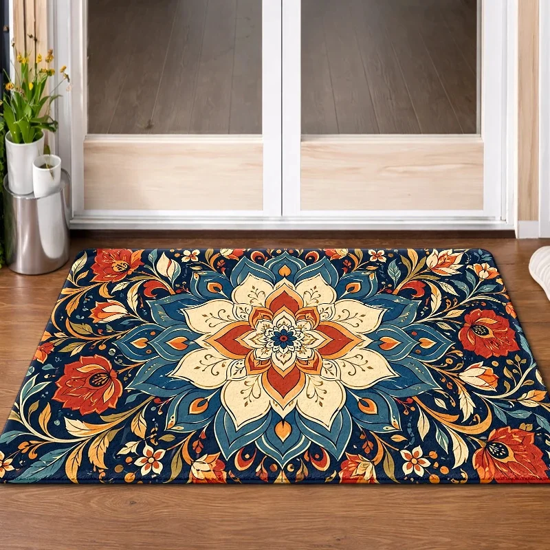 Tropical Beach Seaside Vacation Doormat, Palm Tree Coastal Non Slip Mat, Summer Ocean Rug for Indoor Front Door Decor