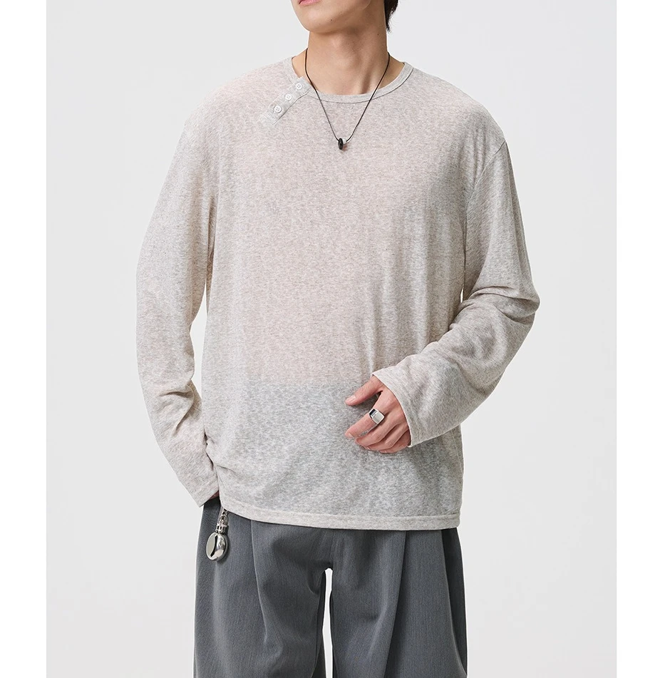 2026 New Solid Color Long-Sleeve T-Shirt, Unisex Spring/Summer Crew Neck Cover-Up, Thin Loose, Breathable Top