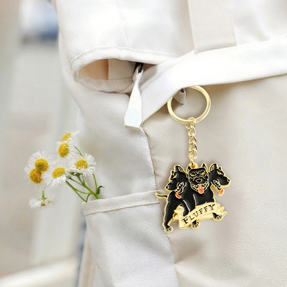 ثلاثة رؤوس الكلب رقيق المفاتيح سيربيروس الجحيم كلب الصيد حلقة رئيسية راعي القديس قلادة مخلوق سحري مجوهرات #4