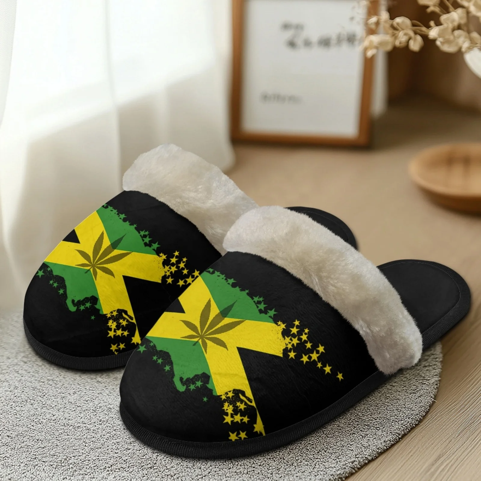 

Нечеткие тапочки с принтом флага Ямайки, зимние получешки для женщин, шлепанцы, нескользящая домашняя обувь, хлопковые тапочки, теплые шлепанцы