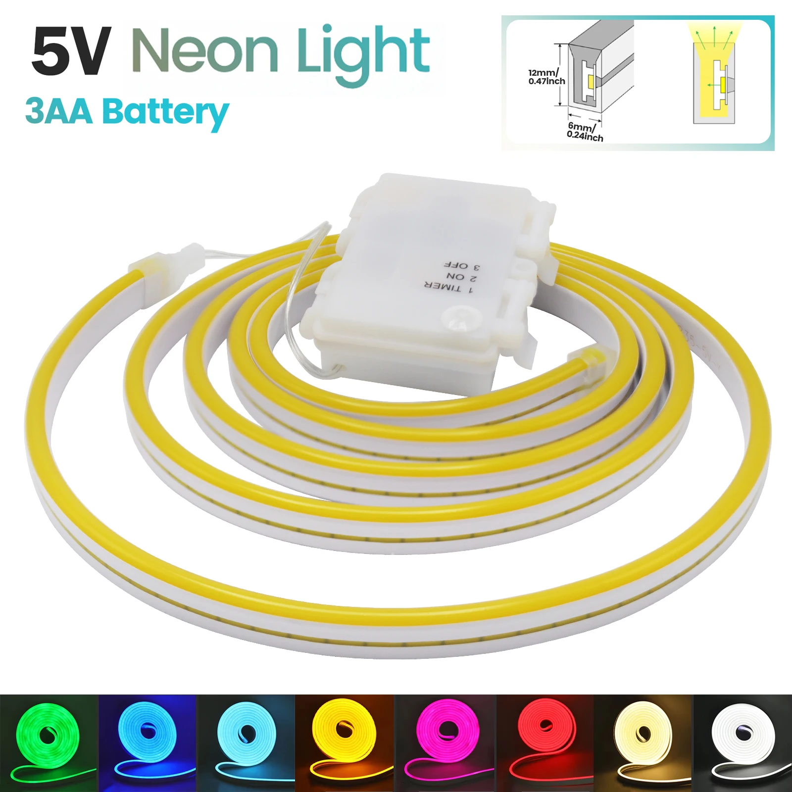 Battery Powered 5V Neon LED Strip Light Waterproof White Warm Red Green Blue 120LEDs/M Flexible DIY Lamp Home Decor 1M 2M 3M 5M