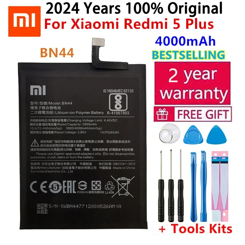 

Xiao Mi Mobile Phone battery 4000mAh High Capacity Polymer Replacement Strong Endurance Battery BN44 For Xiaomi Redmi 5 Plus