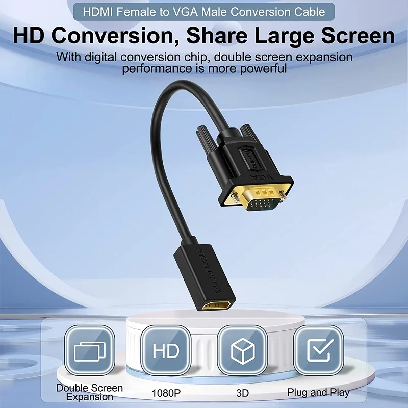 Shuliancable HDMI to vgaアダプター、hdmiメスからvgaオス1080p TVスティック、モニター、pcと互換性があります