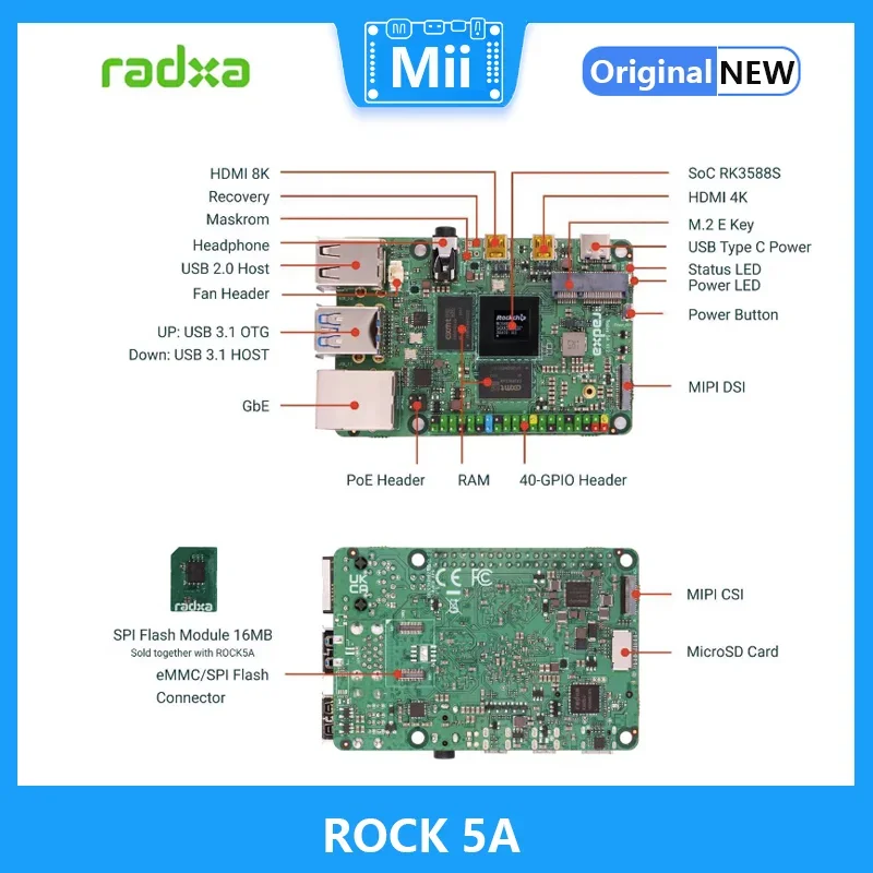 لوحة تطوير RADXA ROCK 5A RK3588S عالية الأداء 8 النواة 64 بت