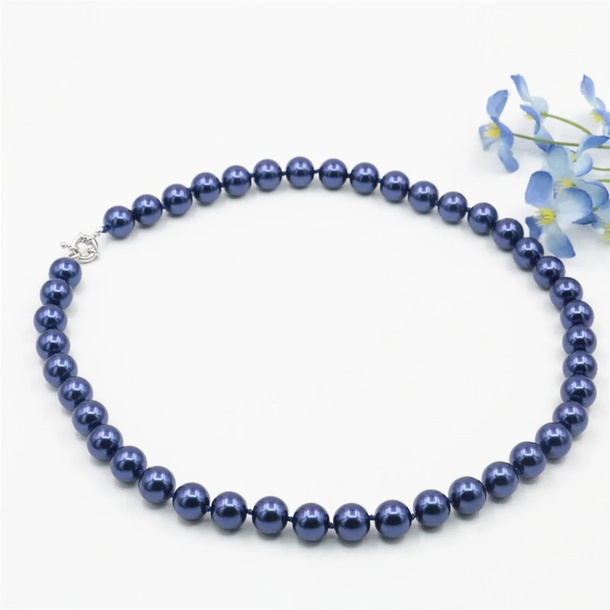 DIY 8 10 12 14mm South Dark Blue Shell Pearl Round Necklace Beads Hand Made Women Choker Free Shipping Items Jewelry for Women