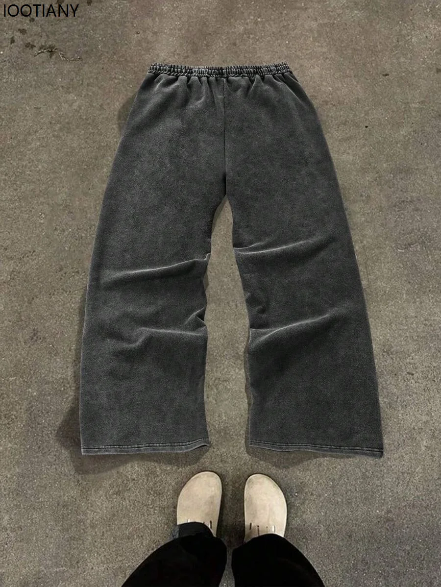 American New Trend Striped Side Zipper Design Elastic Waist Wide-Leg Pants Men's Y2K Harajuku Hip-Hop Joker Casual Sweatpants
