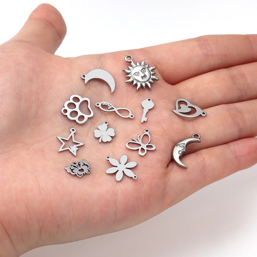 10pcs/lot No Fade Charms 304 Stainless Steel Flower Leaf Moon Star Heart For Necklace Pendant Charms Diy Jewelry Making Accessor image 3