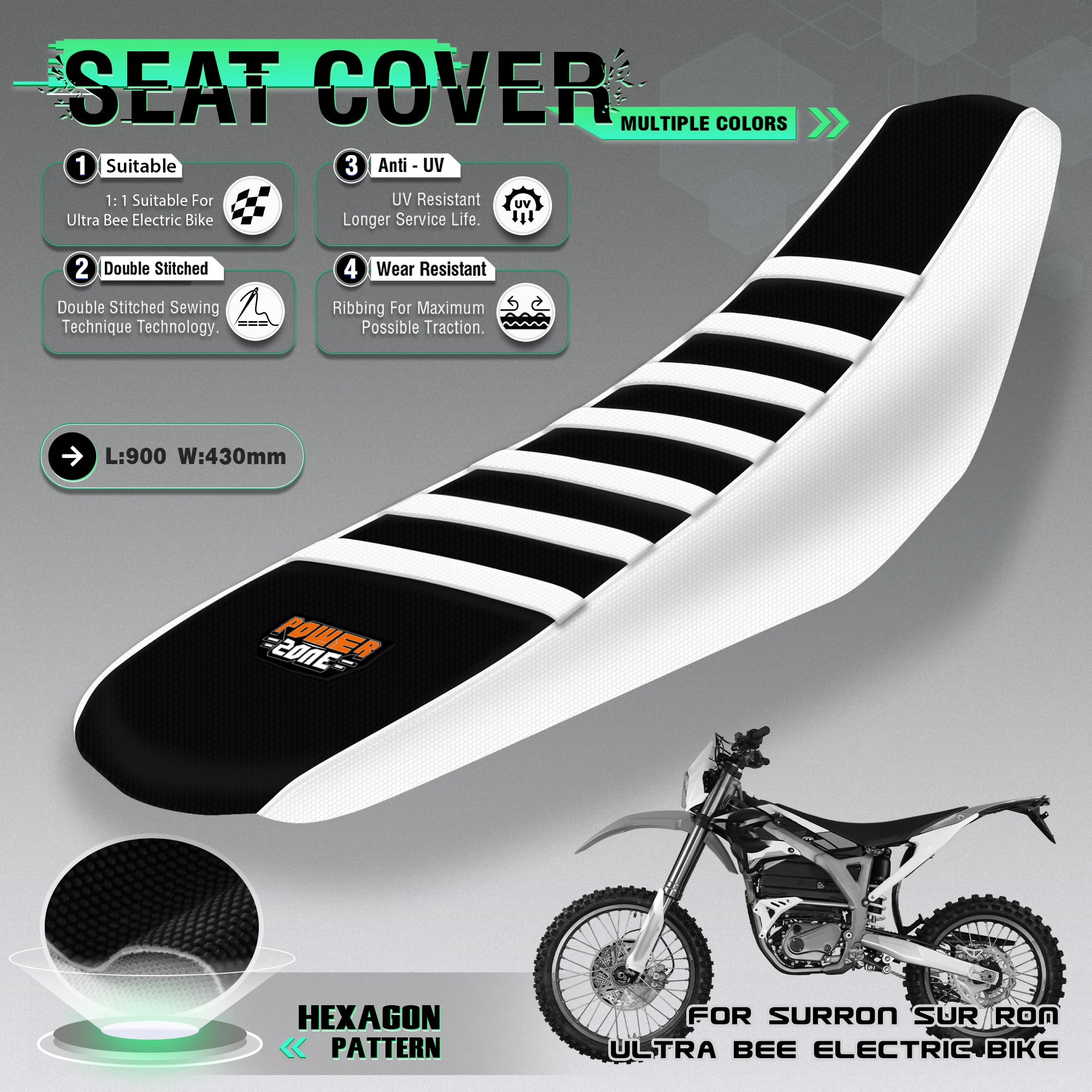 Powerzone Motorcycle Ribbed Rubber Seat Cover Waterproof Soft Seat Cover Anti-slip For Surron Ultra Bee