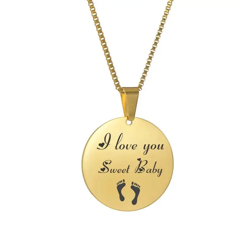 Bluelory Personalized Stainless Steel Round Tag Necklace Laser Engraved Name Photo Logo Words Necklaces For Men Women Jewelry