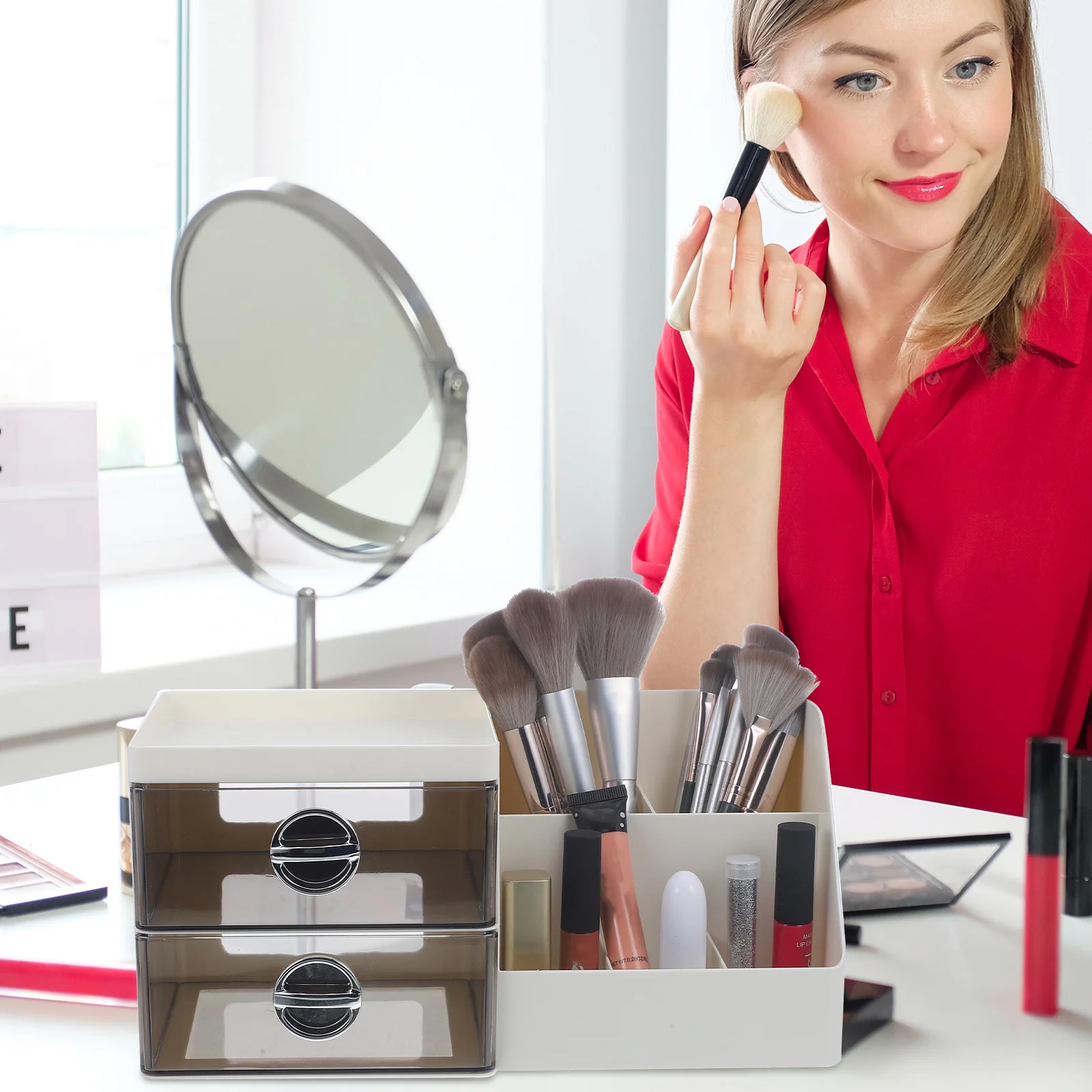 

Makeup Storage Box Clear Drawer Design Organizer for Cosmetics Desk Stationery Jewelry Vanity Side Table Organizer