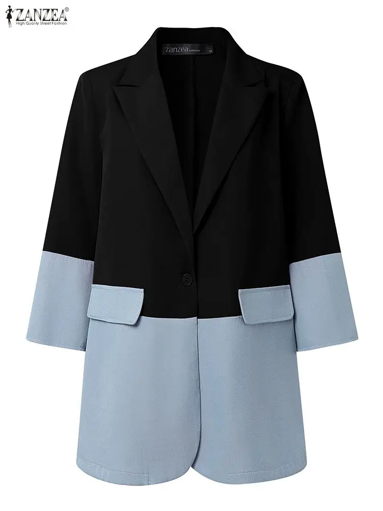 

Женские костюмы, пальто ZANZEA, элегантный OL пиджак с рукавами 3/4, повседневные цветные лоскутные модные осенние уличные пальто на пуговицах 2025 года
