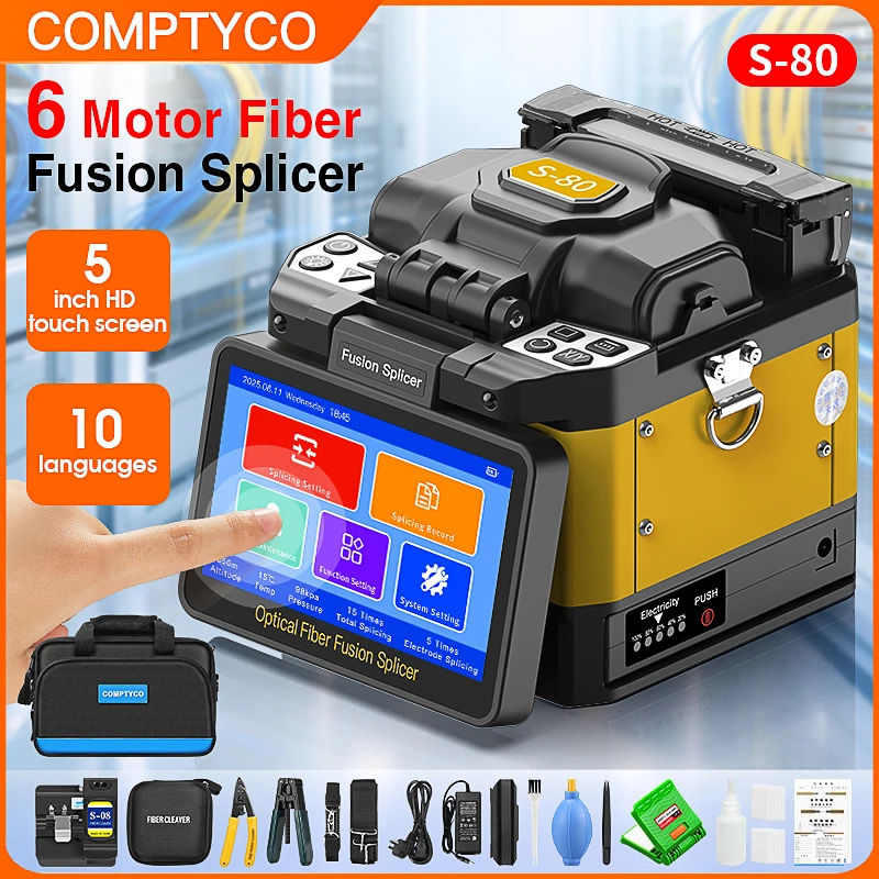 Touch Screen Fiber Optic Fusion Splicer S-80/A-80S/FS-60E/A-88S Six Motor SM/MM Optical Fiber Core Welding Machine Multilingual