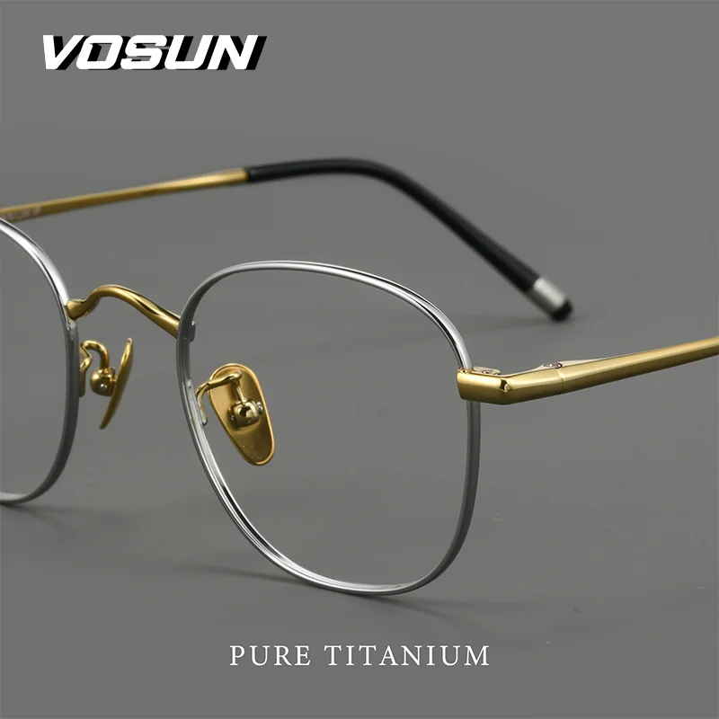 

VOSUN новая ультра легкая оправа для очков из чистого титана 8,4 г для мужчин, высококачественная круглая оправа для очков для близорукости золотого и серебряного цвета для женщин