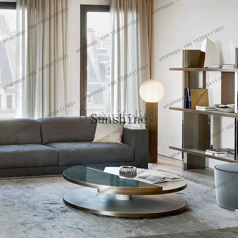 Bronze round few marble leather combination light luxury minimalist table fashionable atmosphere