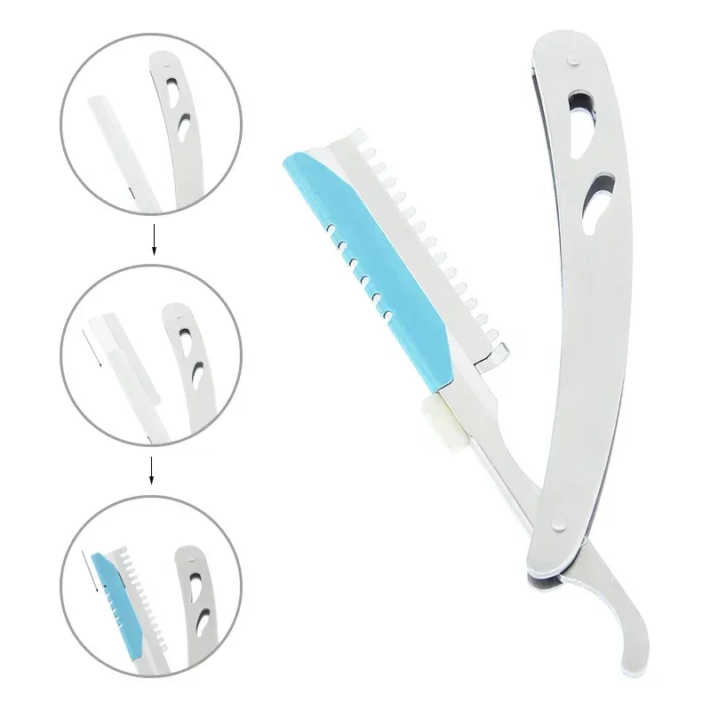 1PC Hair Razors Men Straight Barber Sharp Edge Stainless Steel Razors Folding Shaving Knife Hair Removal Tool With Blades C0003A