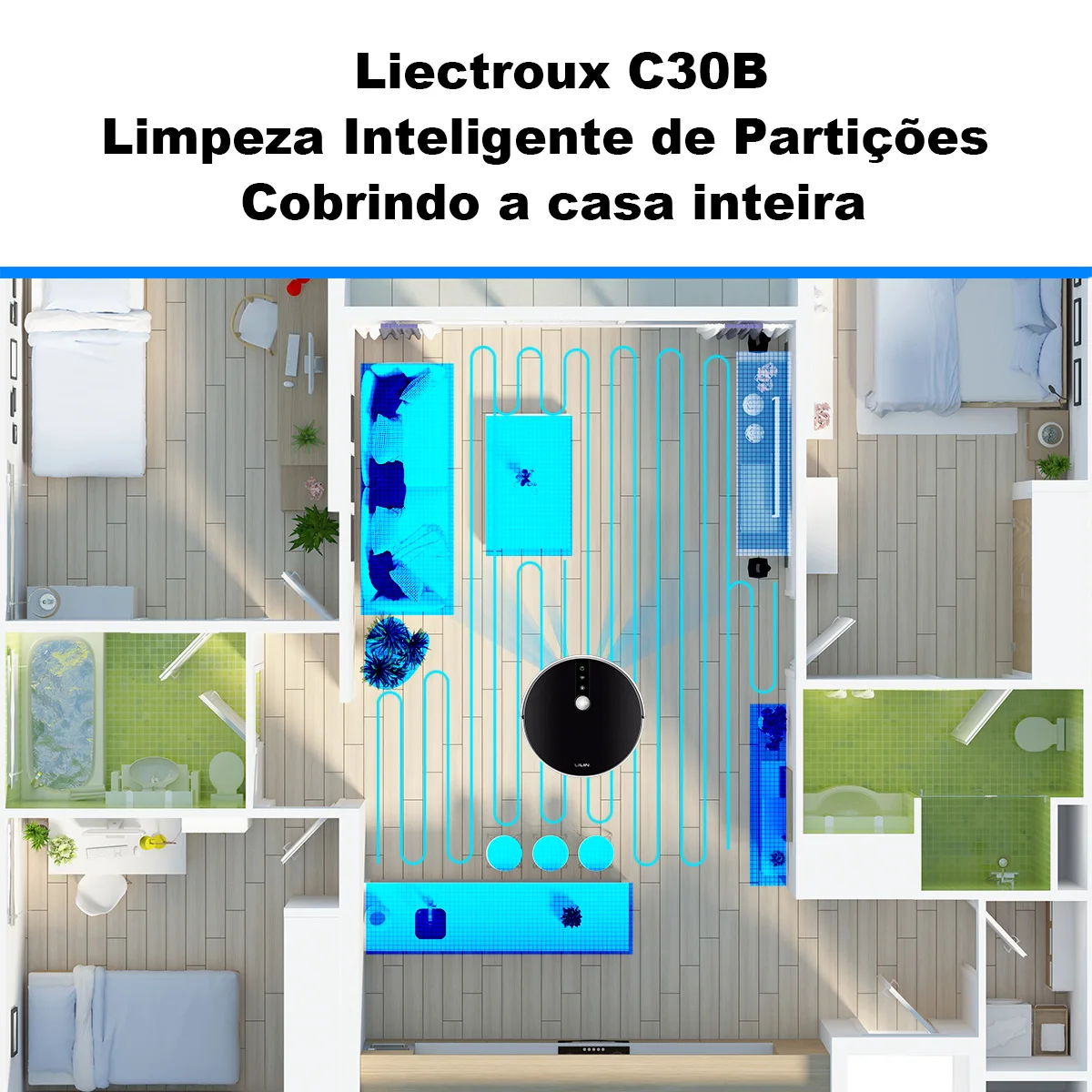 (Código:AEGG66) Robô aspirador de pó LILIN C30B,rota de mapa AI,partição superinteligente,com memória,controle de app WiFi, sucção forte