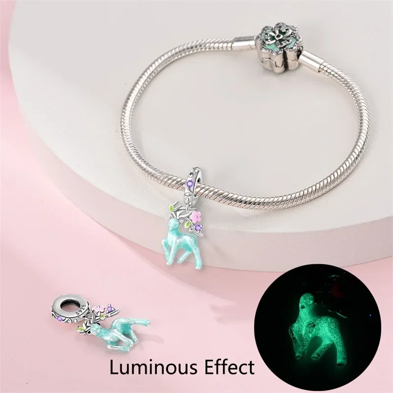 925 Sterling Silver Luminous Apple Lantern Elf Deer Pendant Balloon Rainbow Donut Charms Beads Fit  Bracelets DIY Jewelry