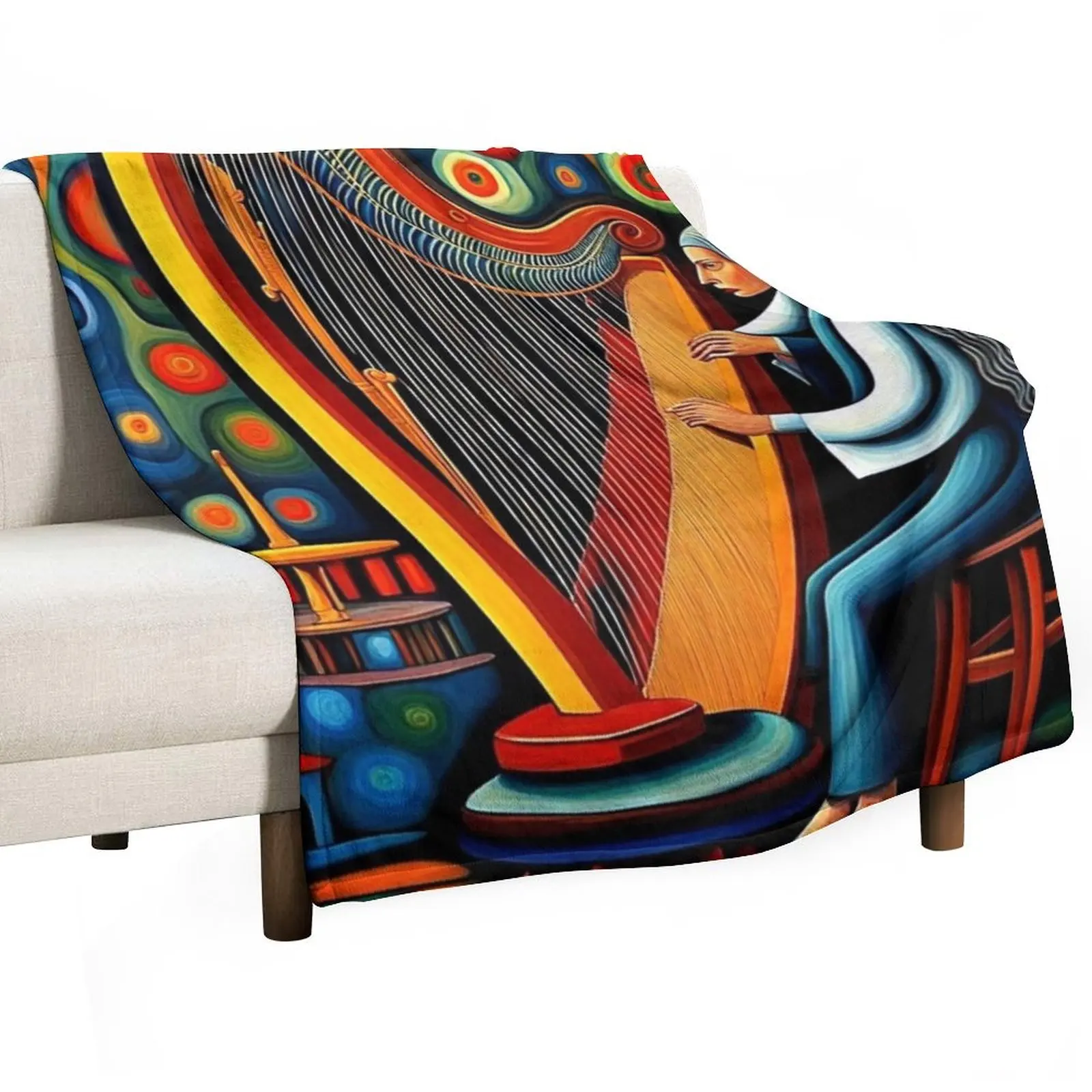 The Harp Player Throw Blanket Vintage for sofa Bed covers Quilt Luxury Brand Furrys Blankets