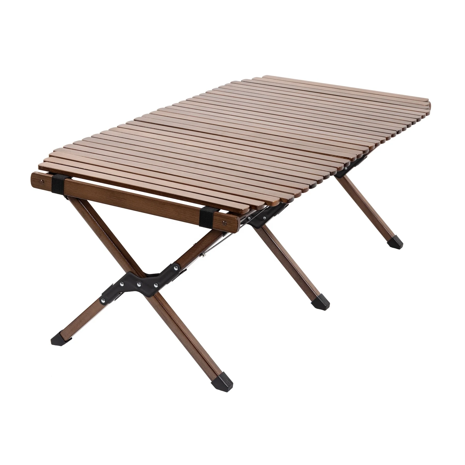 Round Corner Foldable Beech Wooden Egg Roll Camping Table Portable Folding Table Barbecue Picnic Table