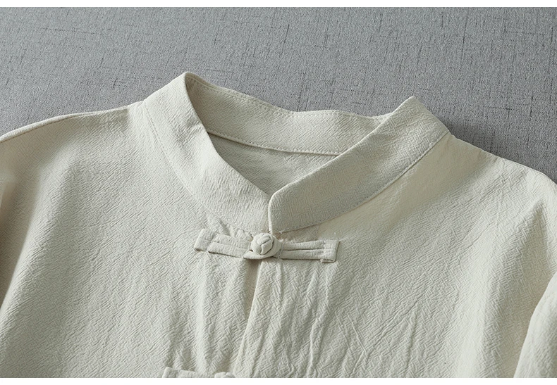 Chinese Style Casual Loose Short Sleeve Cotton Shirts Blouse Women Vintage Traditional Buttons Pockets Tops White Beige Clothing - view 5