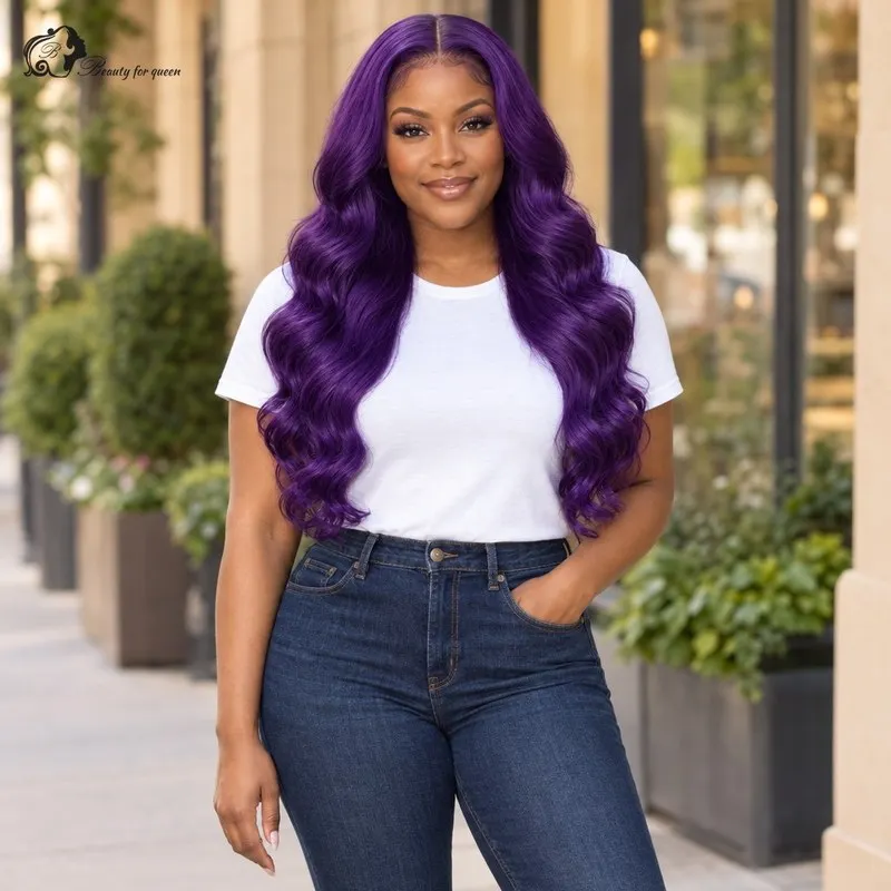 Deep Purple Body Wave Wig Mid Length Heat Resistant Baby Hair Ready To Wear Quality HD Lace Glue And Go Bouncy Brazilian